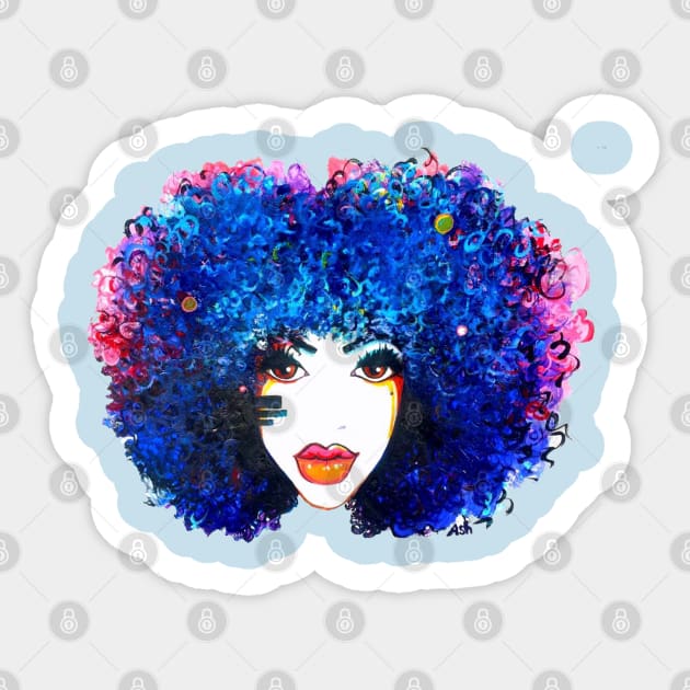 Blue Afro Brown eyes Natural Hair Queen Sticker by EllenDaisyShop